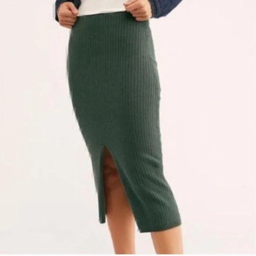 Free People Skyline Midi Skirt Emerald Forrest Green
